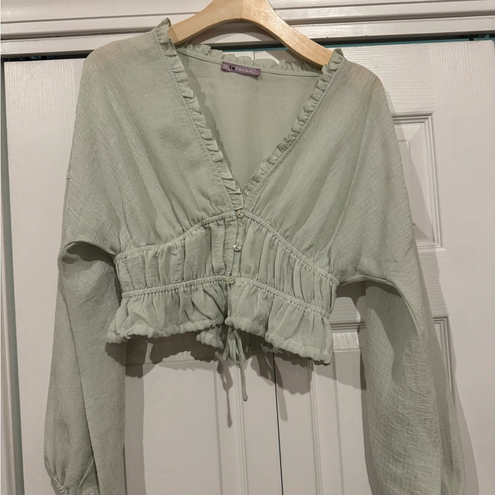 Women's Light Green Ruffled Top
